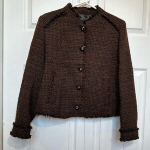 Mango MNG Wintour Pocket Tweed Jacket 1XL NWT Brown